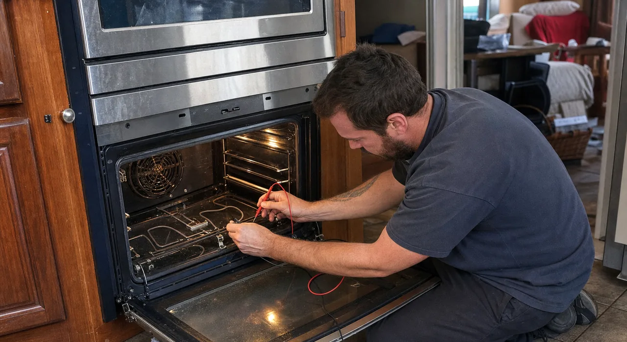 Upper half of an oven call - the double-oven stack, the cavity light and the racks inside